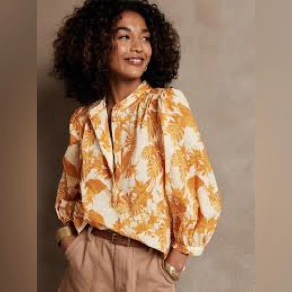 Banana Republic Cotton Floral Blouse Yellow Size S - Picture 1 of 12